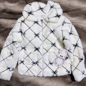 Free Haven Kids Ivory Faux Fur Bow Diamond Quilted Zip Jacket